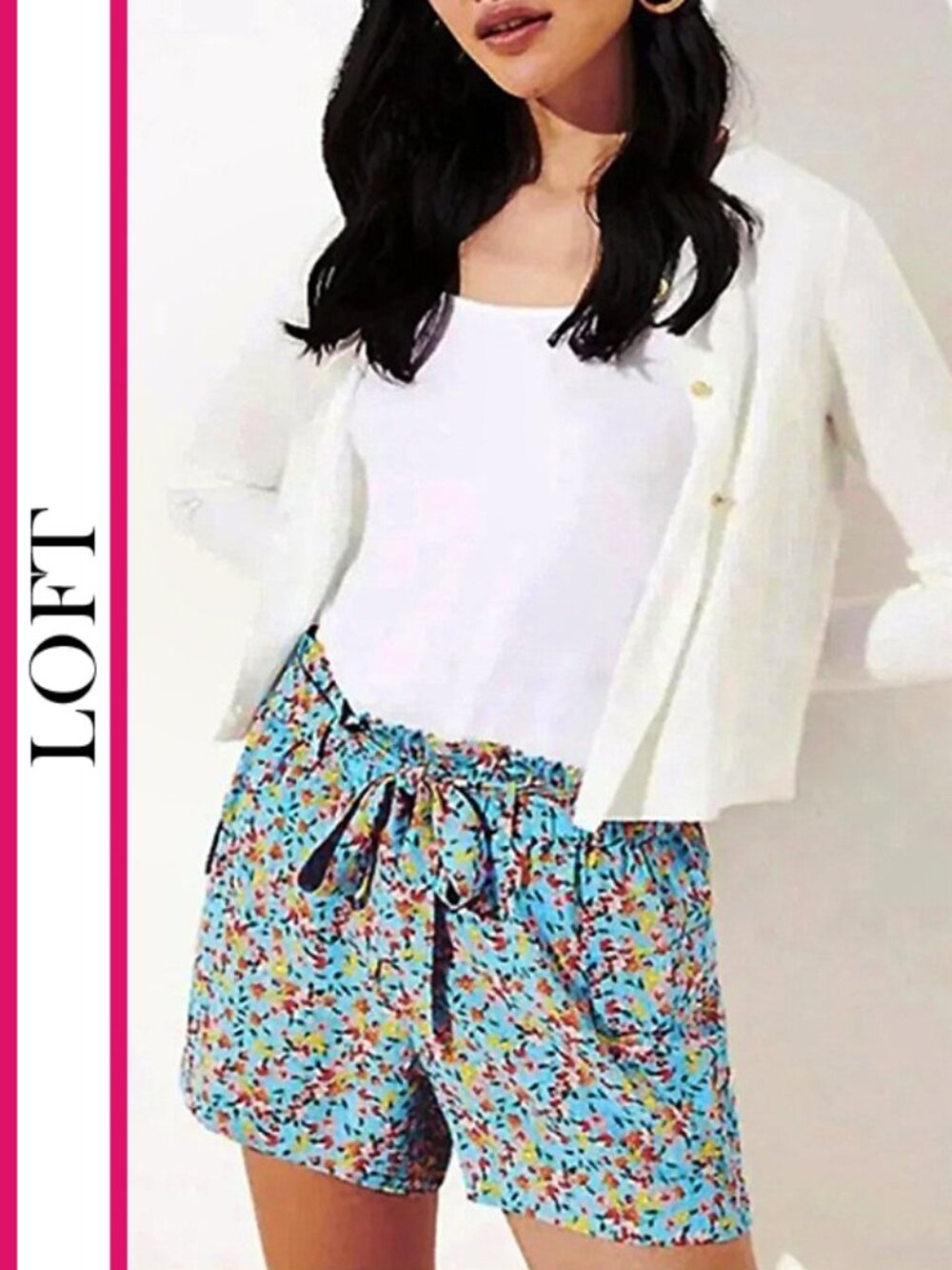 Loft | Summer Floral Paperbag Waist Cargo Shorts